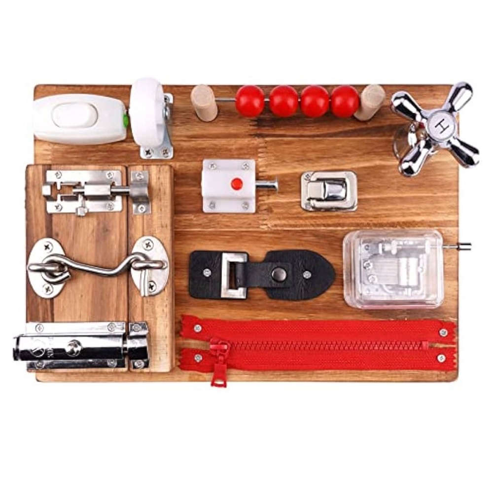 Busy Board for Toddlers Wooden Montessori Toys,Travel Toy Sensory Fidget Board